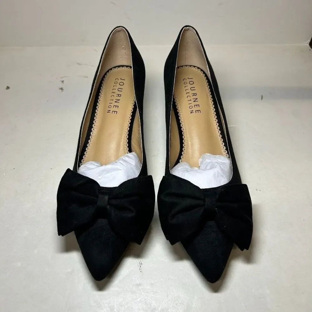 Journee Collection Womens 9 M Black Orana Bow Pointed Toe Stiletto Heels NIB OL2